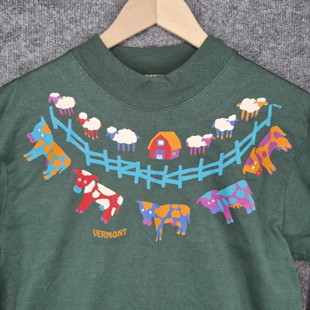 Vintage Anvil Vermont Green Cows Long Sleeve T shirt‎ Men's Size Medium USA - Picture 3 of 7